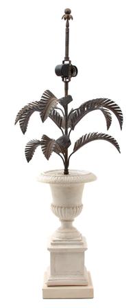 A Campana Urn-Form Base Table Lamp with Metal Palm Fronds Height 22 1/2 inches. — 20TH CENTURY