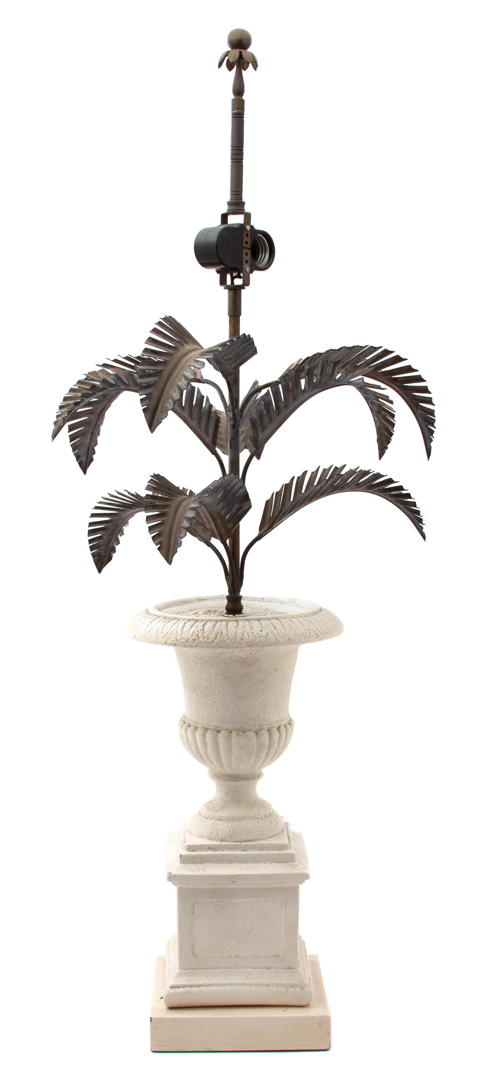 A Campana Urn-Form Base Table Lamp with Metal Palm Fronds Height 22 1/2 inches. — 20TH CENTURY