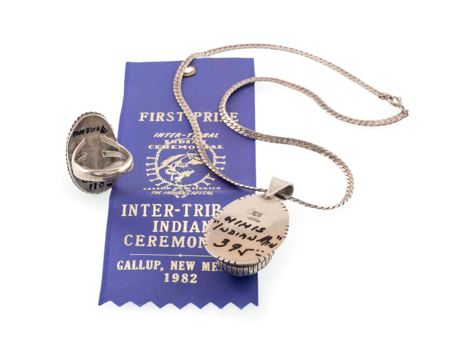 Award Winning Sterling Silver and Turquoise Ring and Necklace Set