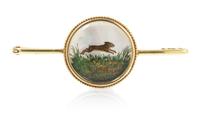 A Yellow Gold Essex Crystal Rabbit Pin, 3.70 dwts.