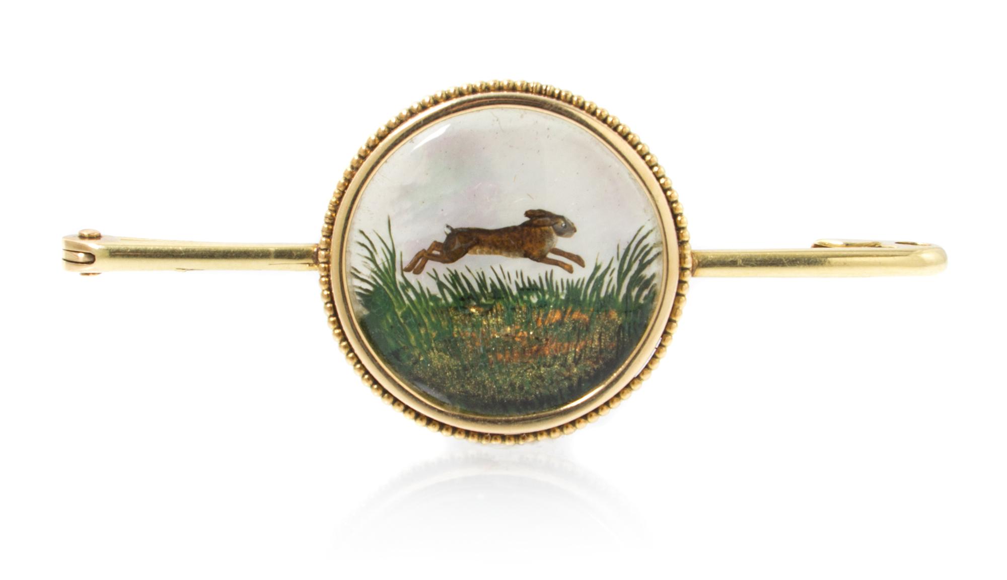 A Yellow Gold Essex Crystal Rabbit Pin, 3.70 dwts.