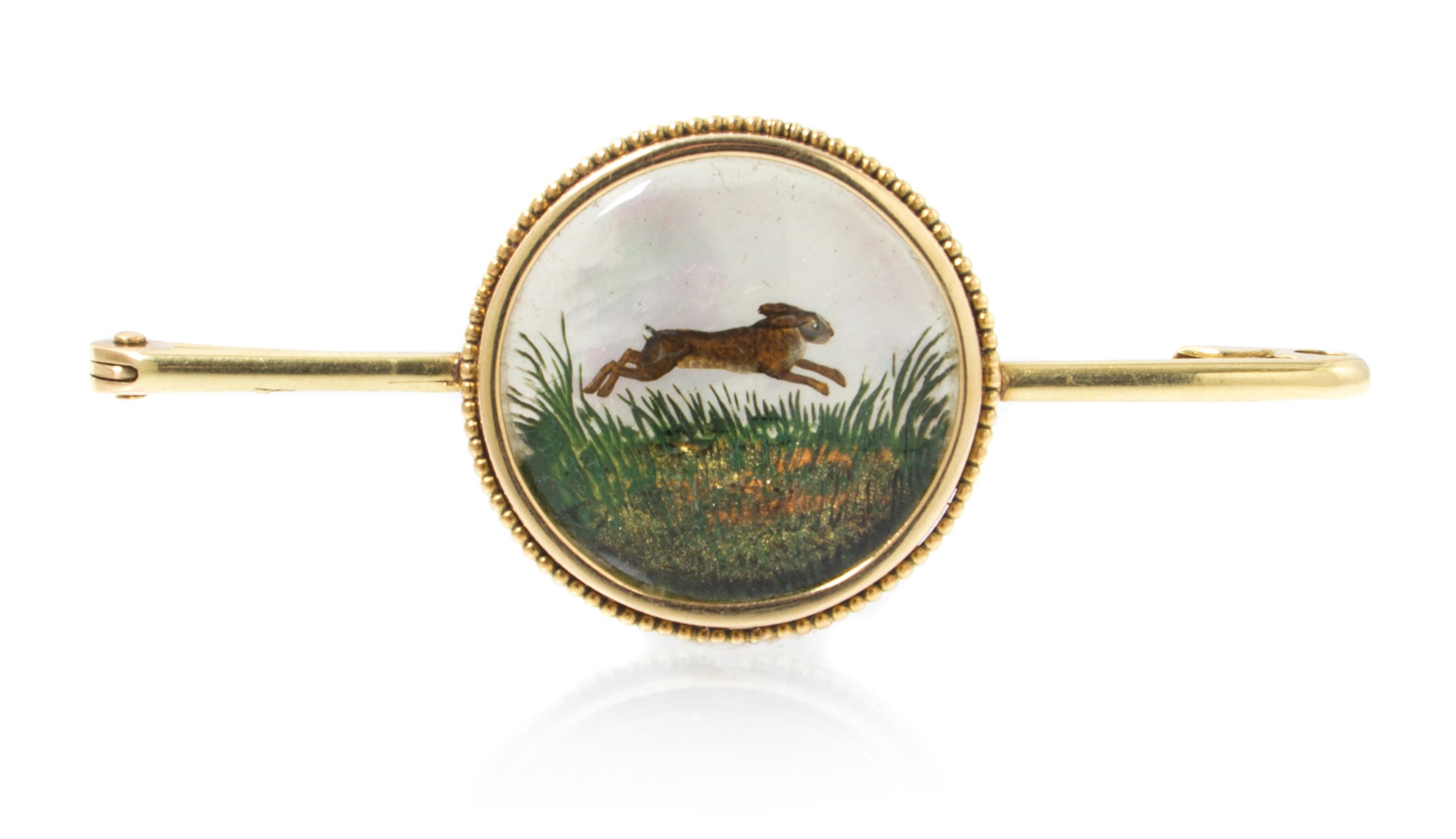 A Yellow Gold Essex Crystal Rabbit Pin, 3.70 dwts.