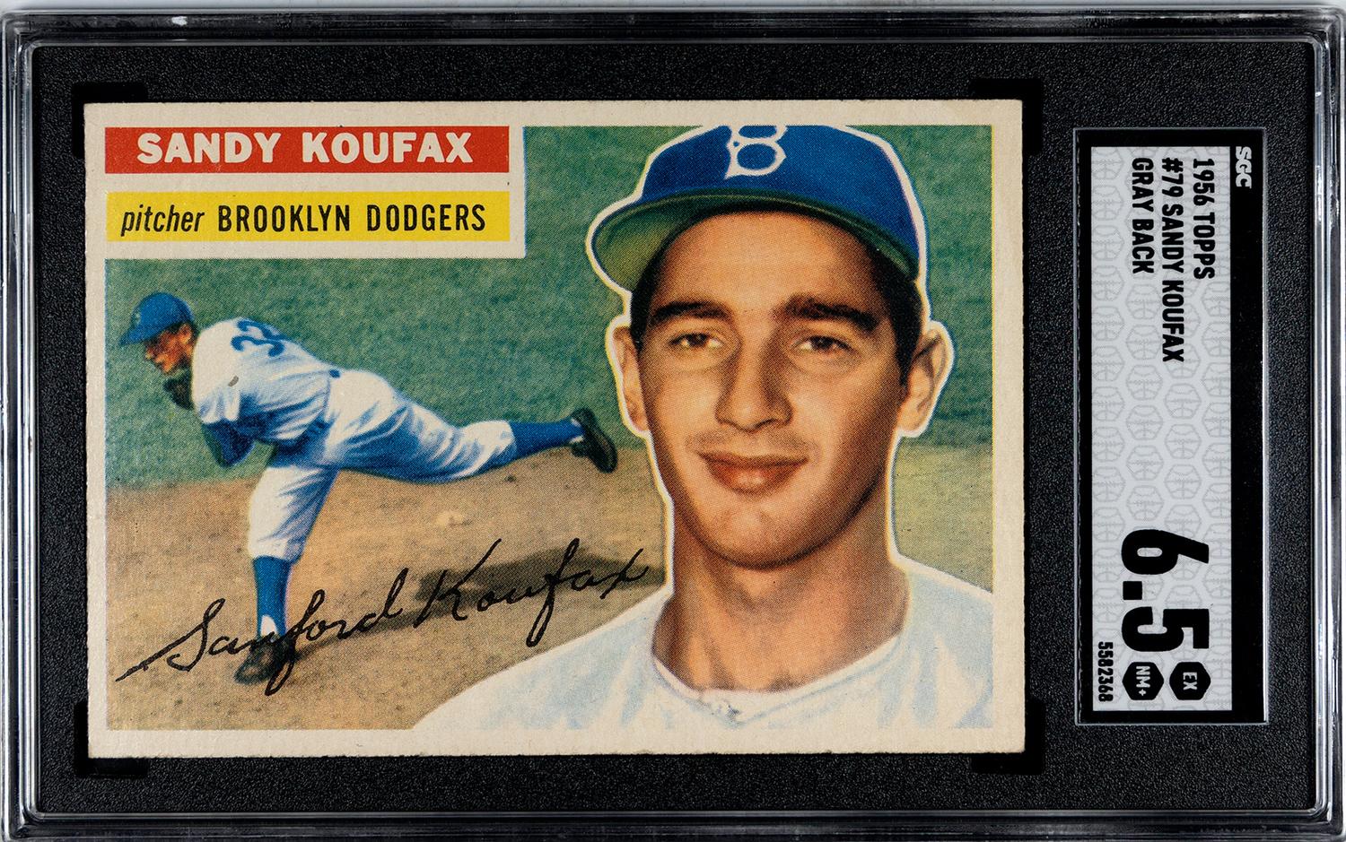 A 1956 Topps Sandy Koufax Gray Back Baseball Card No. 79 (SGC 6.5 EX/NM+)