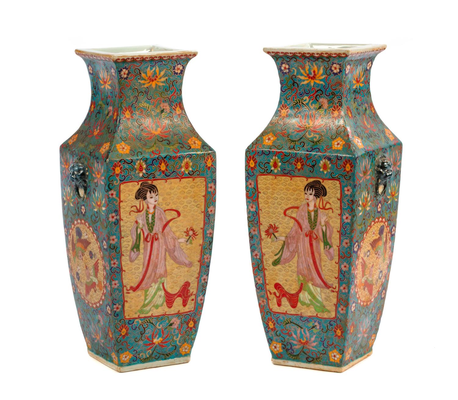 A Pair of Chinese Export Cloisonné on Porcelain Vases