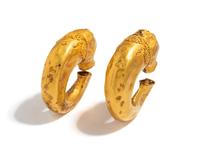 A Pair of Greek Gold Earrings with Female Headed Terminals