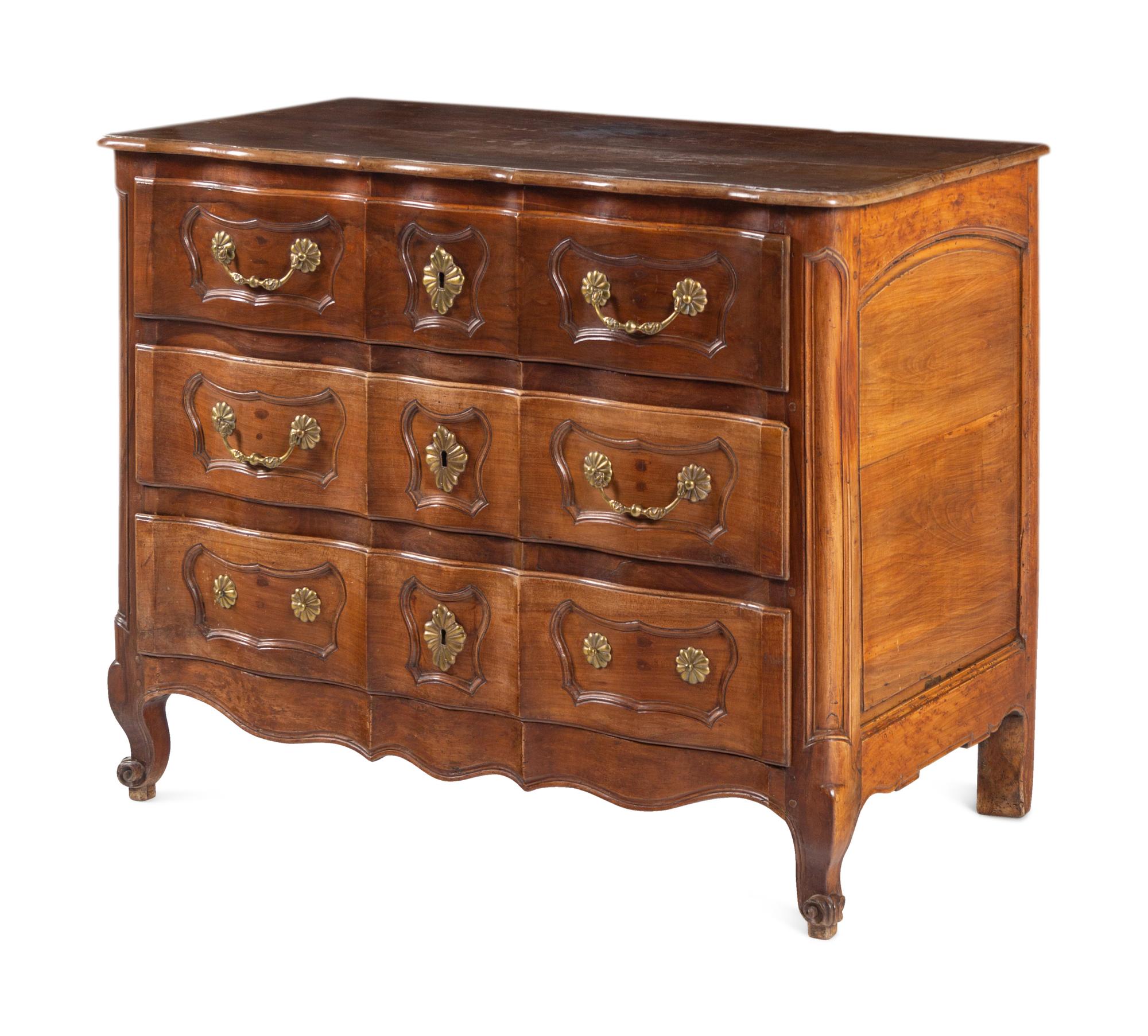 A French Provincial Walnut Serpentine-Front Chest of Drawers