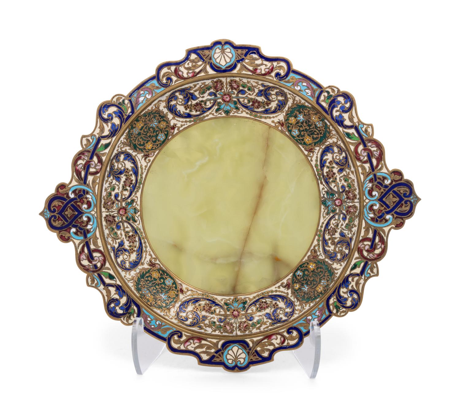 A Continental Onyx and Champlevé Plate
