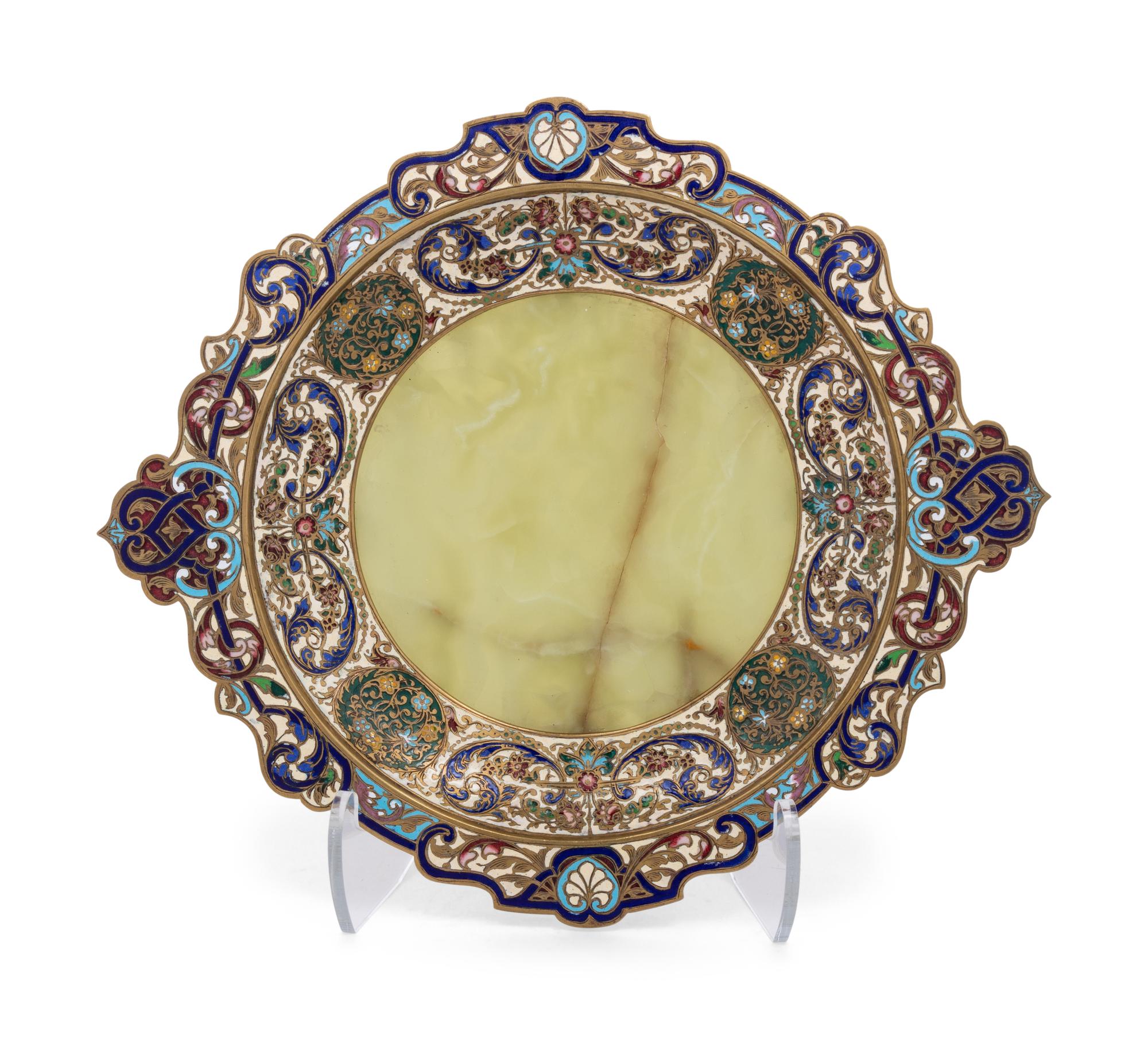 A Continental Onyx and Champlevé Plate