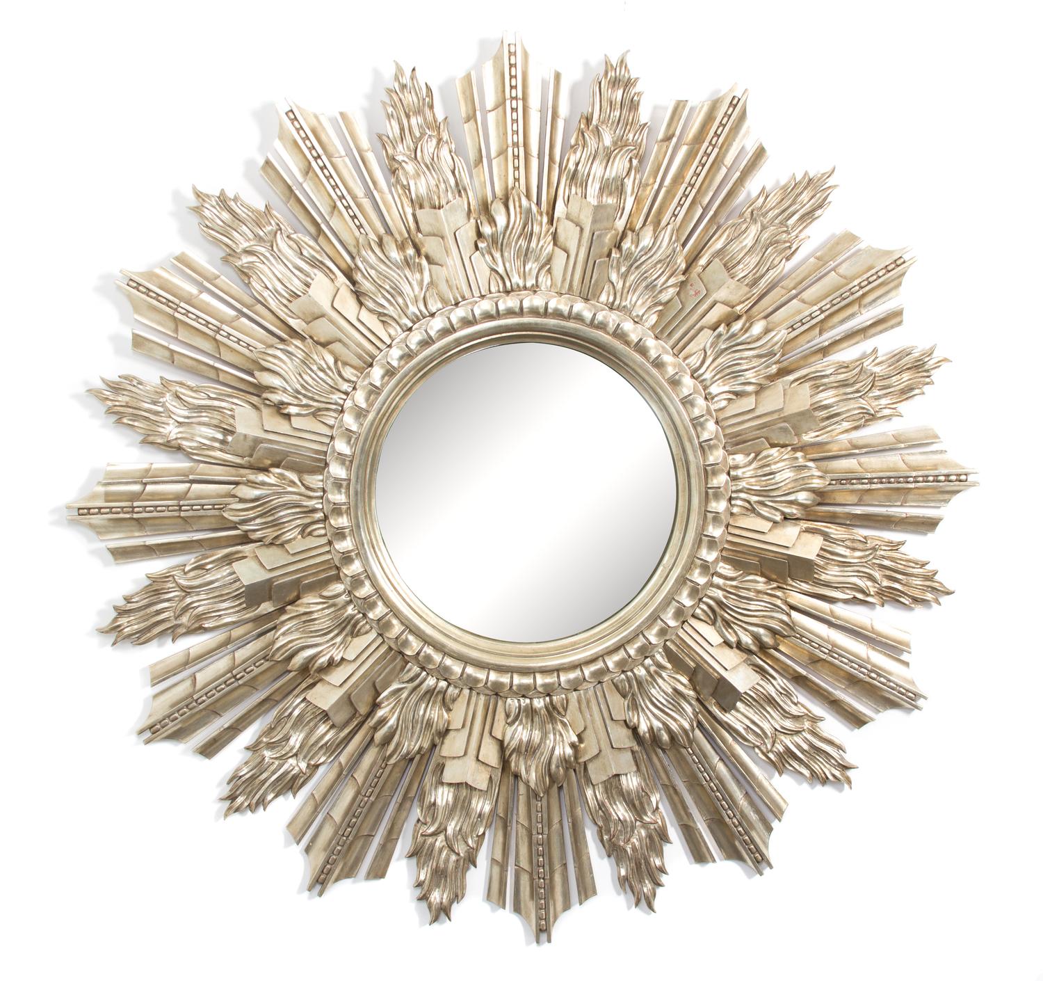 A Starburst Silvered Wood Convex Wall Mirror Diameter 58 inches. — 20TH CENTURY