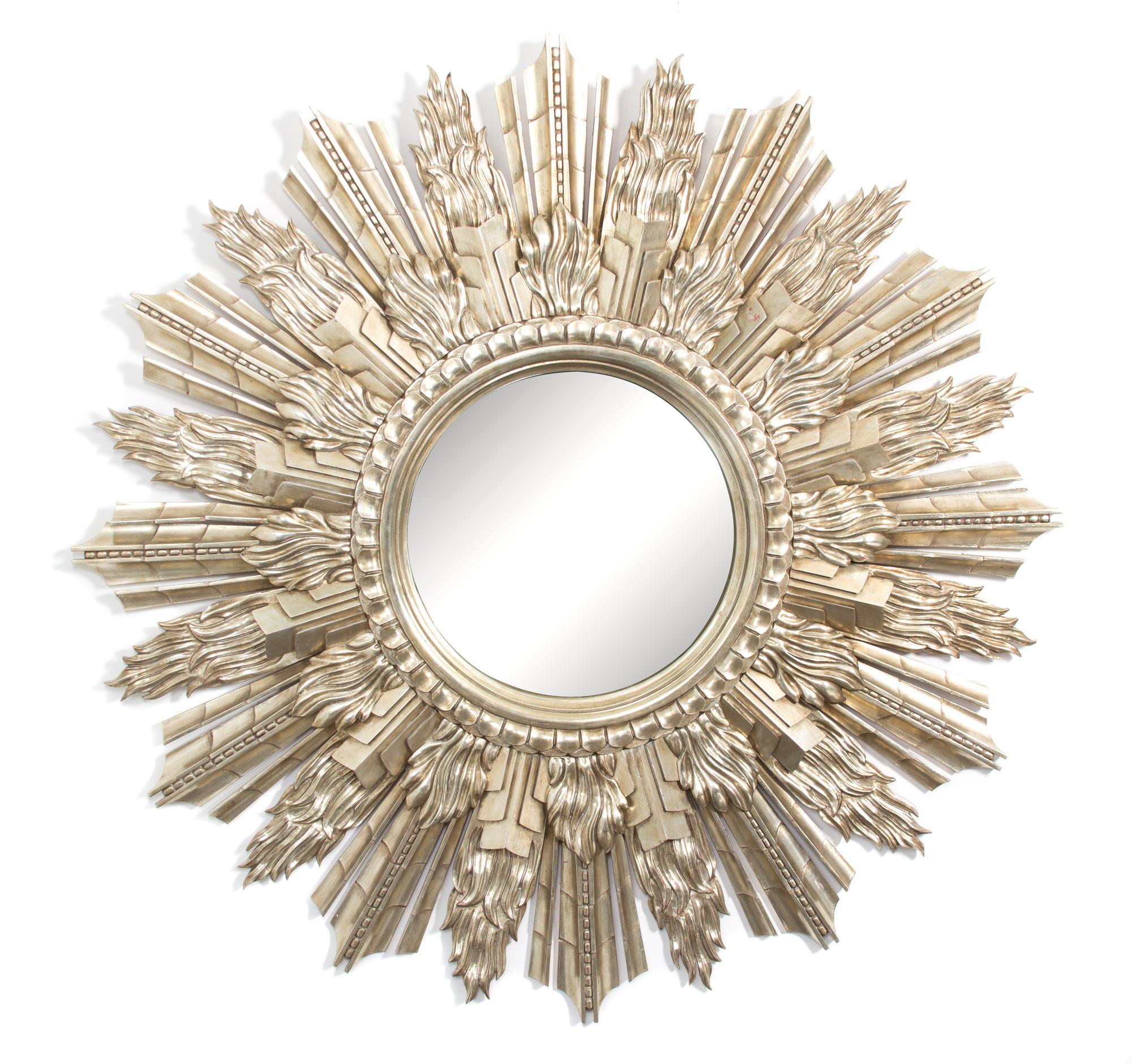 A Starburst Silvered Wood Convex Wall Mirror Diameter 58 inches. — 20TH CENTURY