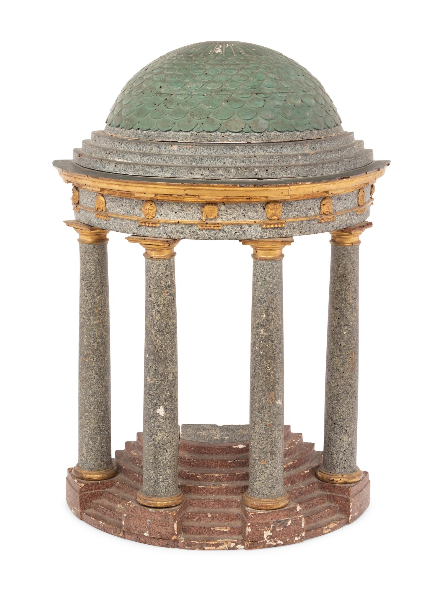 A Grand Tour Style Polychrome Decorated and Parcel Gilt Architectural Model