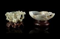 Two Pale Celadon Jade Handled Cups