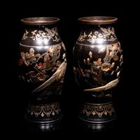 A Pair of Japanese Bronze and Mixed-Metal Baluster Vases, Meiji Period, Late 19th Century