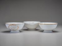 Three English Parcel Gilt and Hand-Painted Porcelain Bowls