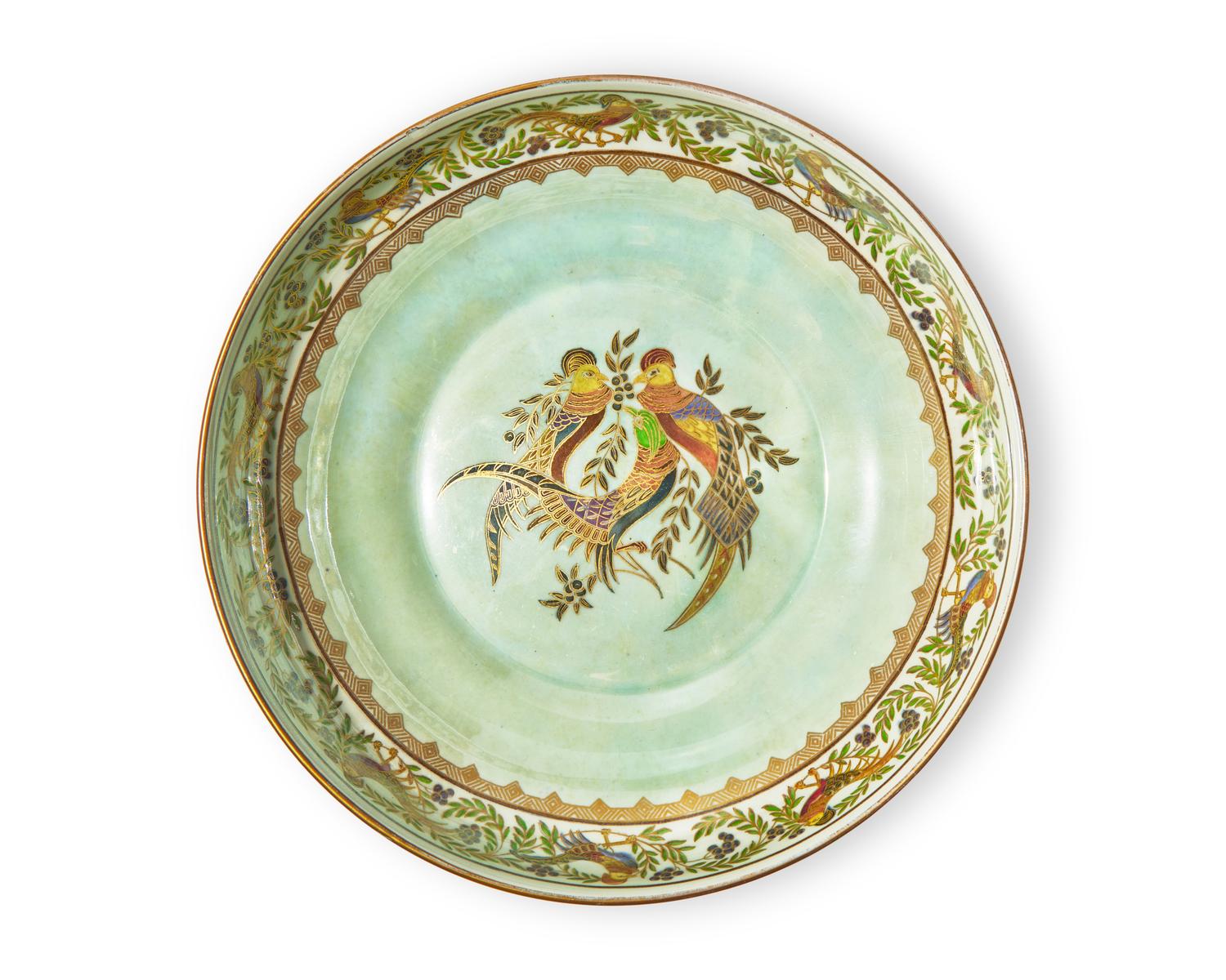 A Wedgwood Fairyland Lustre "Amherst Pheasant" and Pheasant's Eye" Pattern Fruit Bowl