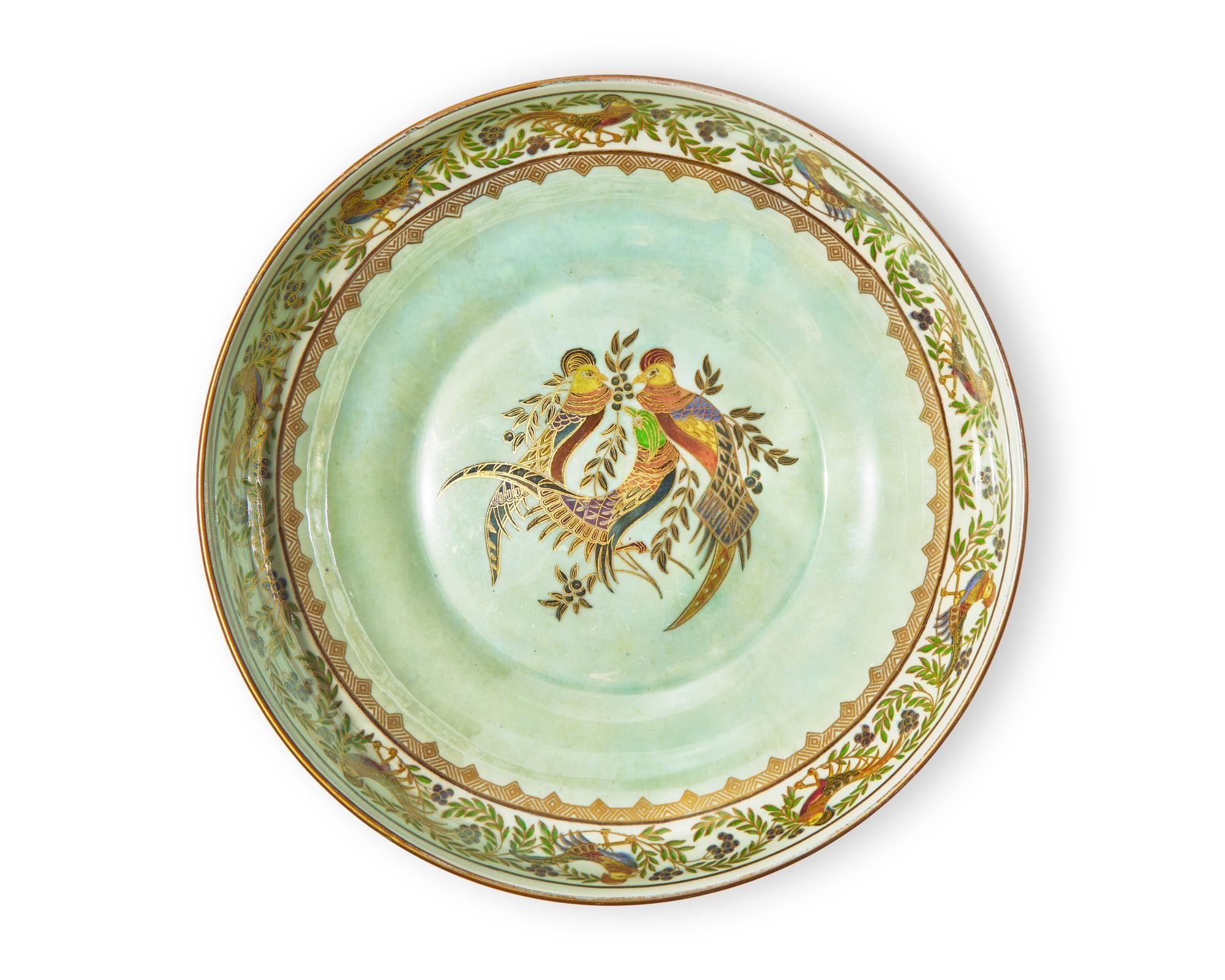 A Wedgwood Fairyland Lustre "Amherst Pheasant" and Pheasant's Eye" Pattern Fruit Bowl