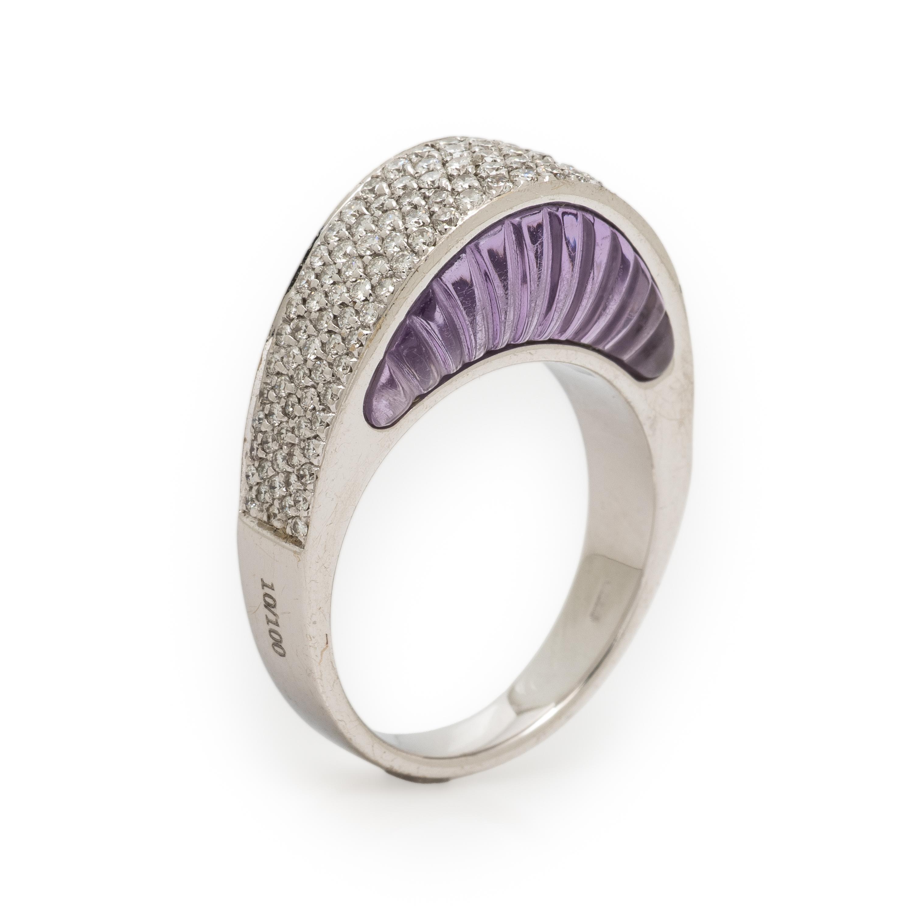 Io Sì by Stefan Hafner, Carved Amethyst, Diamond, and White Gold Ring
