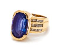 A 14 Karat Yellow Gold, Tanzanite and Diamond Ring, 9.50 dwts.