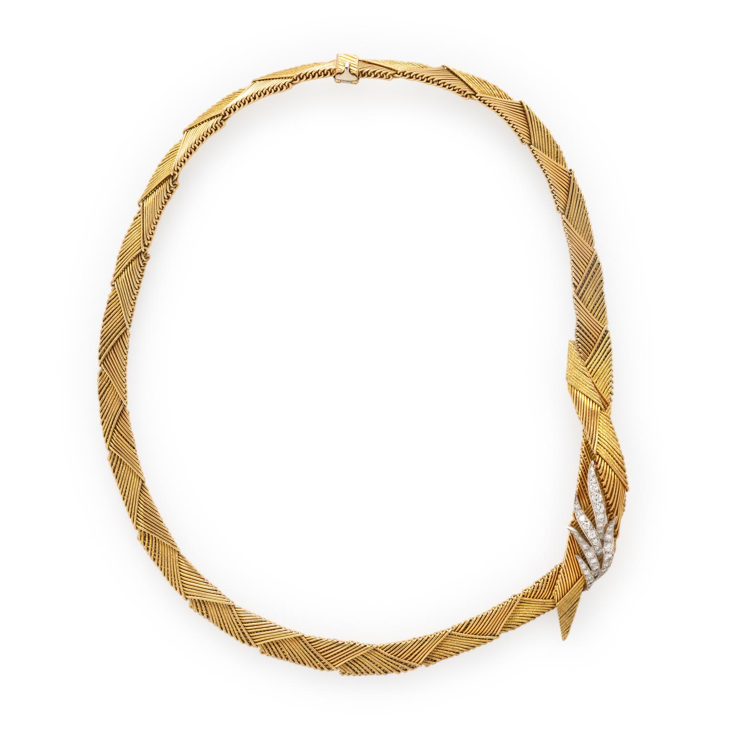 CARTIER, YELLOW GOLD, PLATINUM, AND DIAMOND SPRAY COLLAR NECKLACE