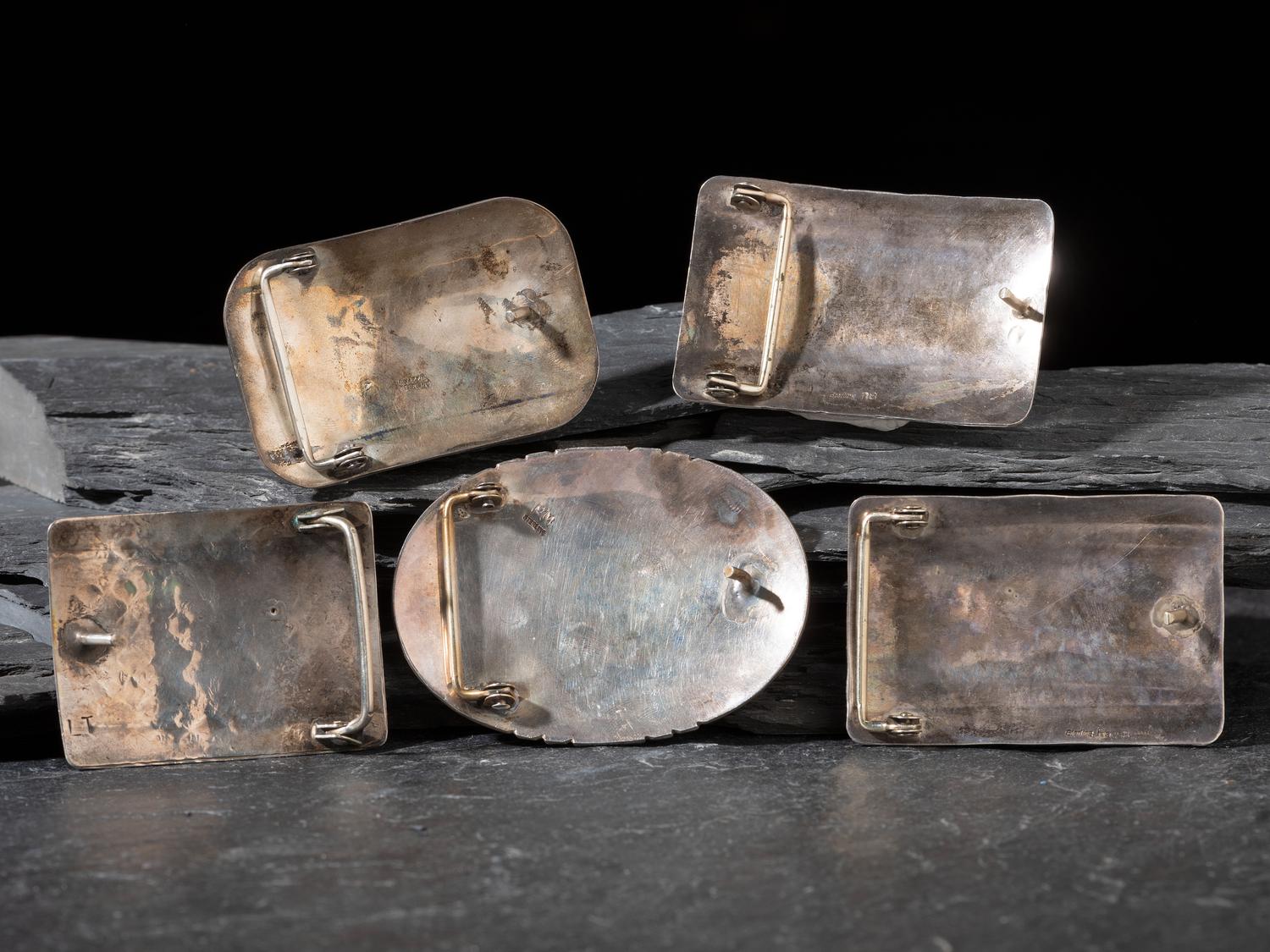 Navajo and Chippewa Silver Belt Buckles
