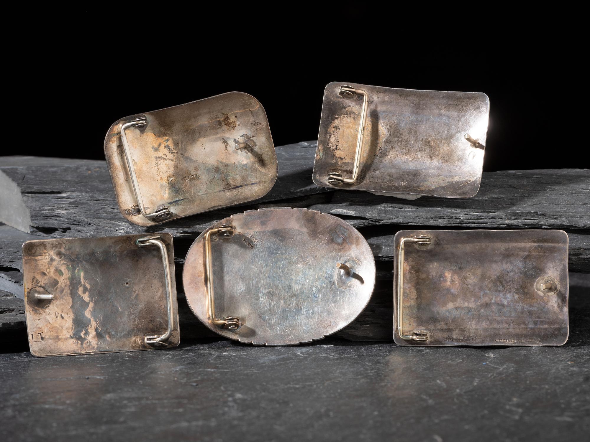 Navajo and Chippewa Silver Belt Buckles