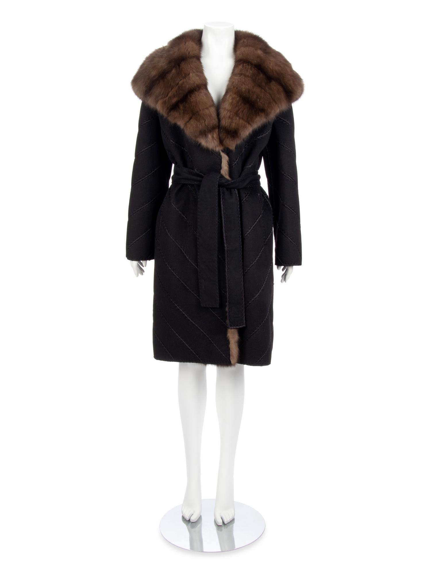 J. Mendel Black Cashmere Coat with Barguzin Sable Trim, 2000-10s,