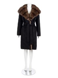 J. Mendel Black Cashmere Coat with Barguzin Sable Trim, 2000-10s,