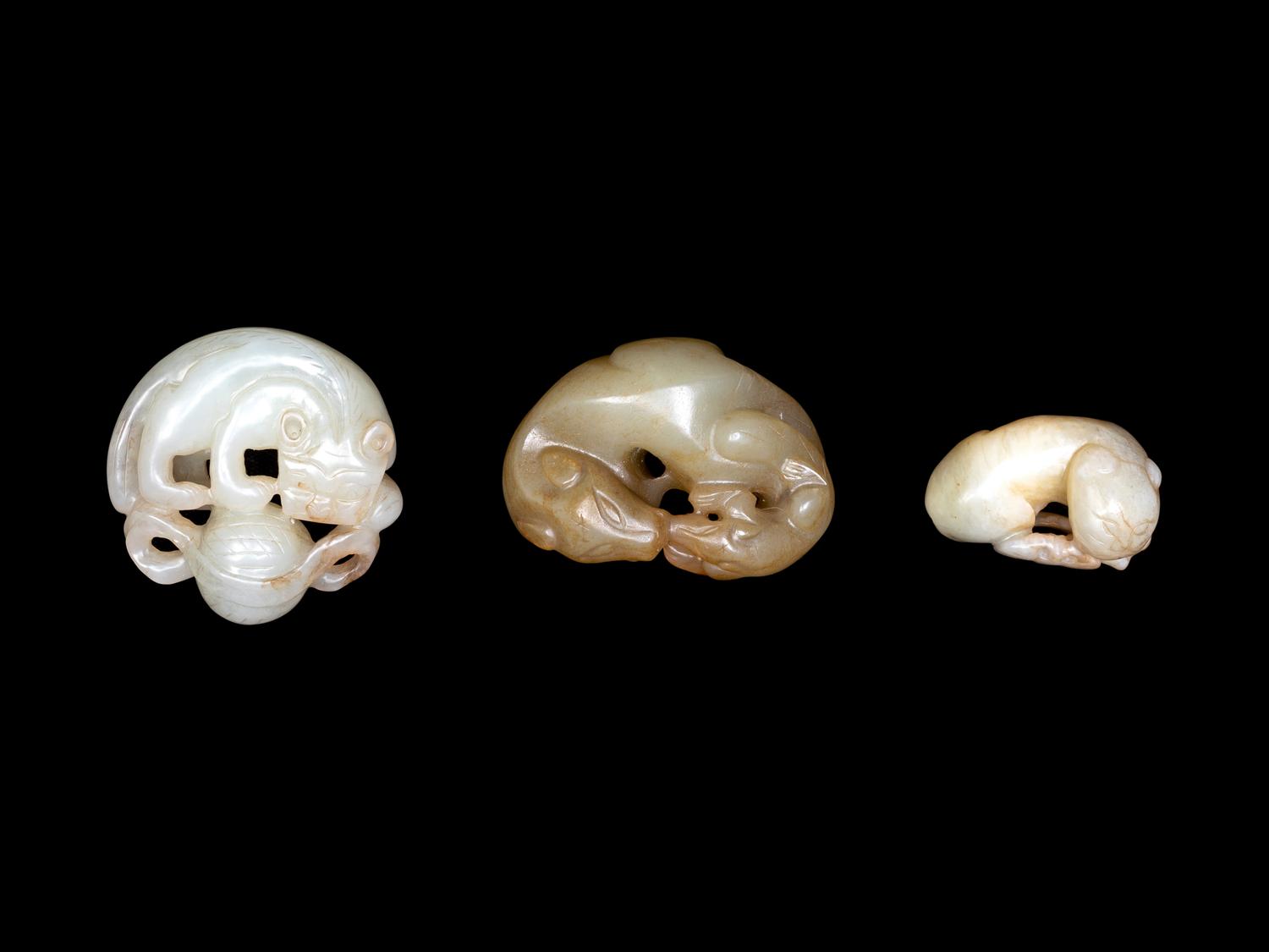 Three Chinese Celadon Jade Carvings of Animals