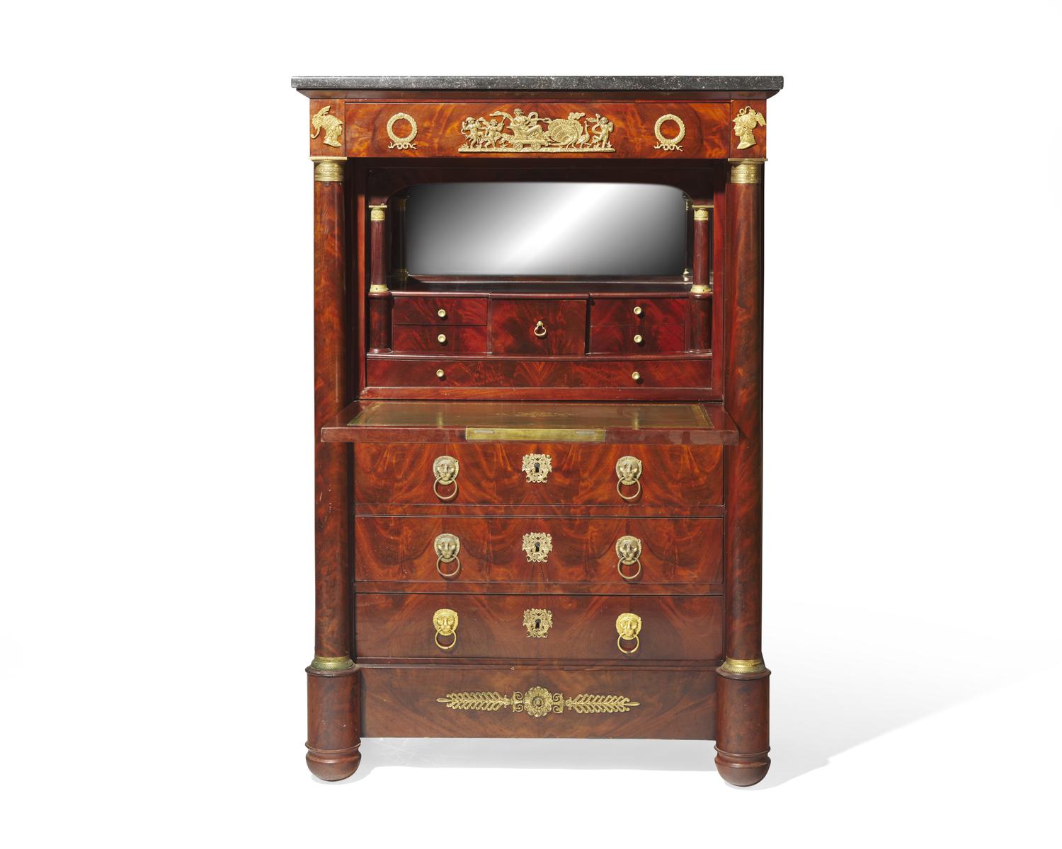 A Louis Philippe gilt-bronze mounted flame-figured mahogany secrétaire à abattant , Paris, 1830