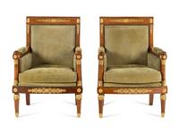 A Pair of Neoclassical Gilt Bronze Mounted Burlwood Bergères