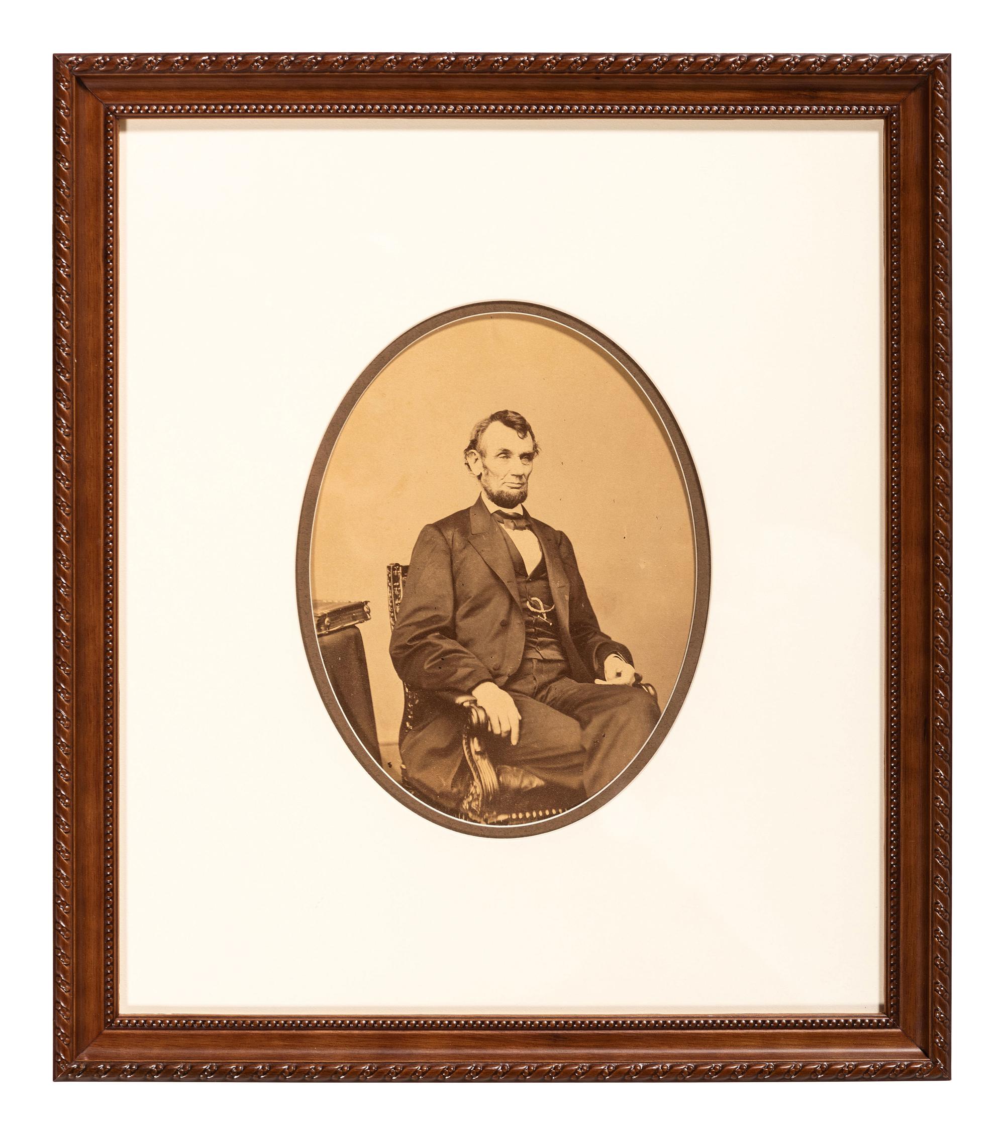 [LINCOLN, Abraham (1809-1865)]. BERGER, Anthony, photographer. Albumen photograph of Abraham Lincoln. [Washington, DC: Mathew Brady Gallery, 1864].