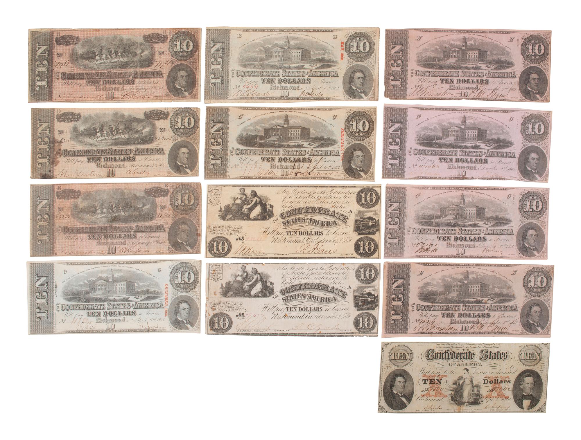 [CONFEDERATE - CURRENCY]. A large group of Confederate notes.