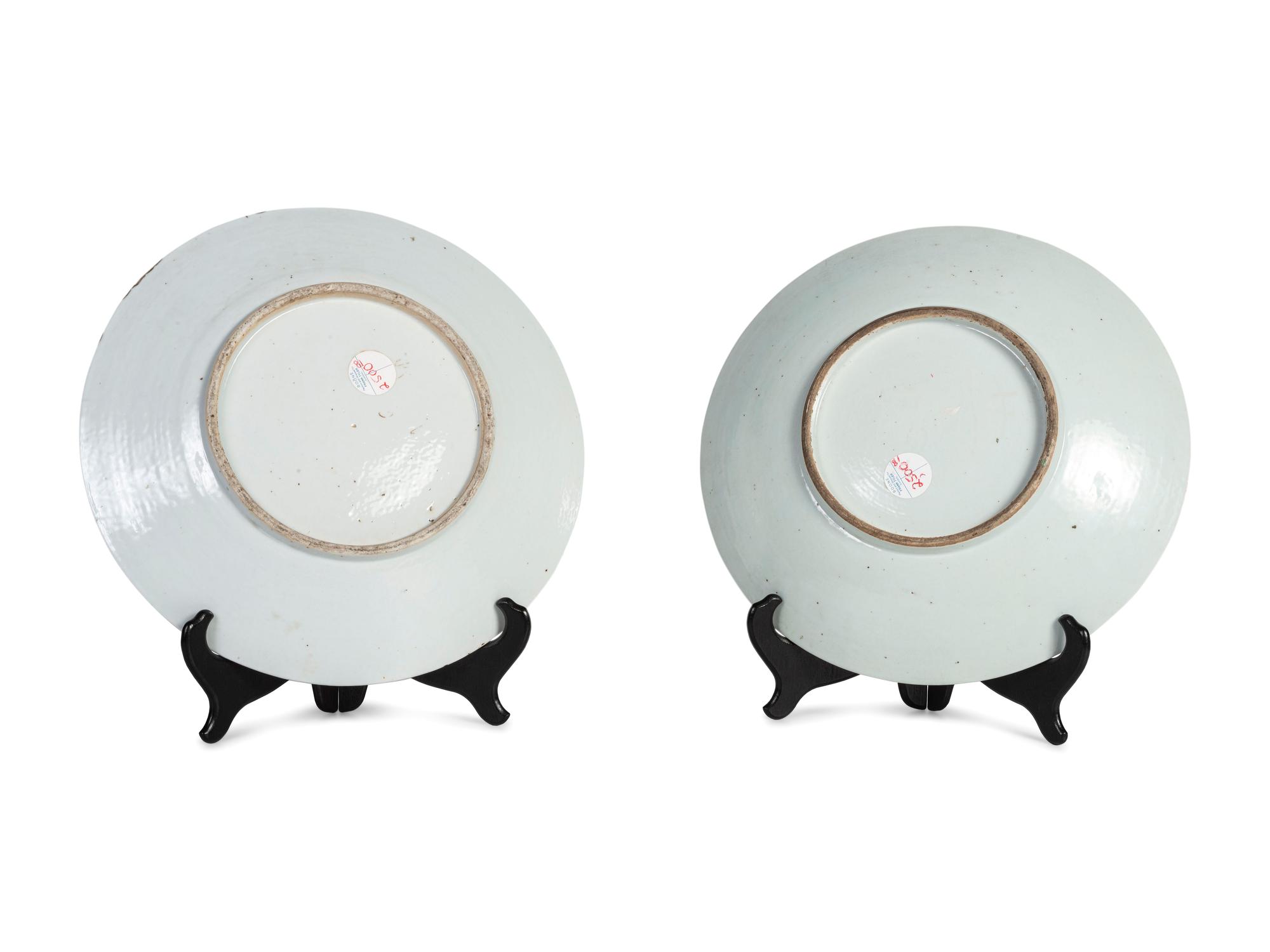 A Pair of Chinese Export Rose Medallion Porcelain Chargers