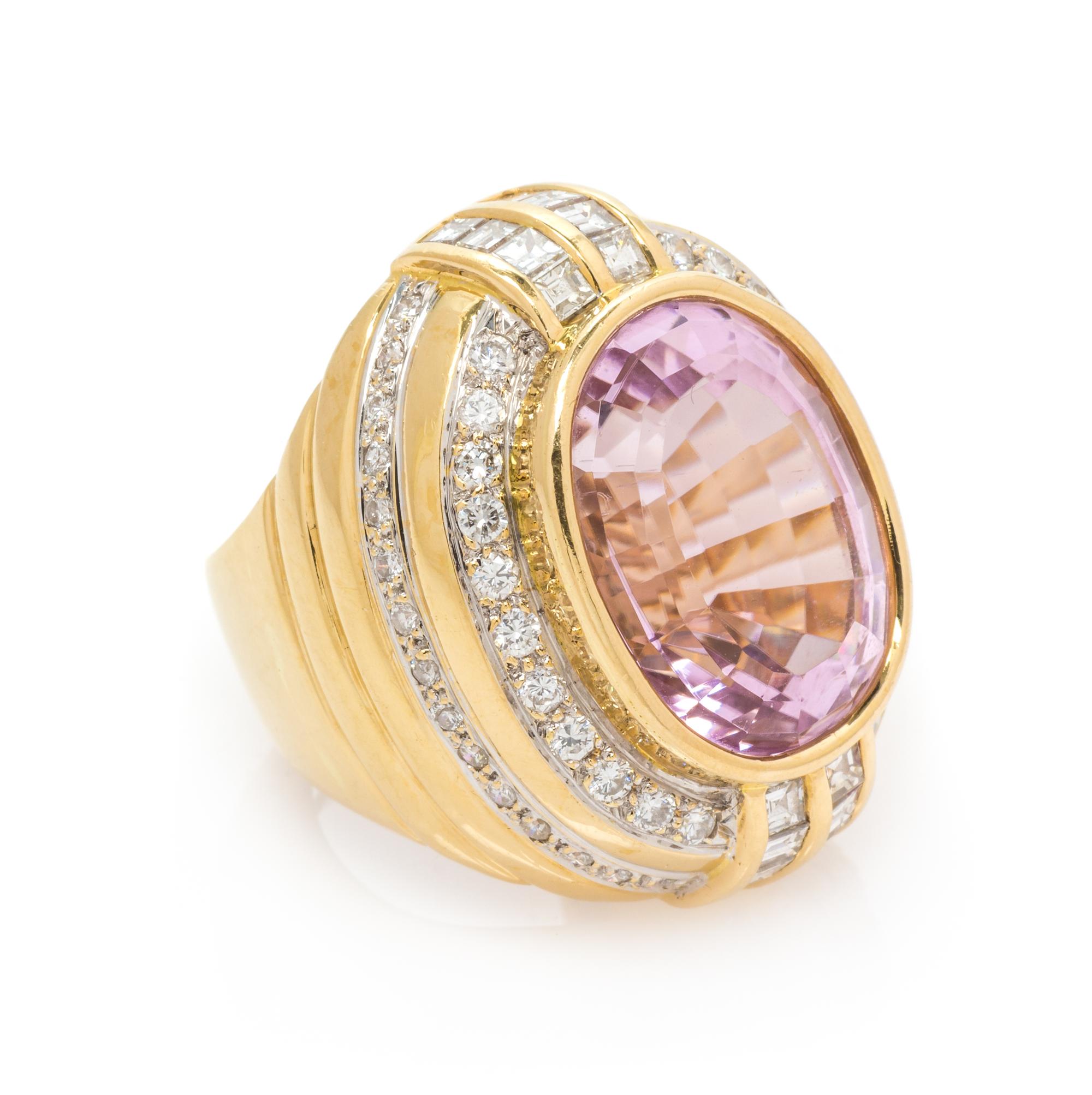 A Yellow Gold, Kunzite and Diamond Ring, 19.70 dwts.