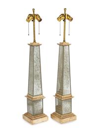 A Pair of Mirrored Obelisk Table Lamps