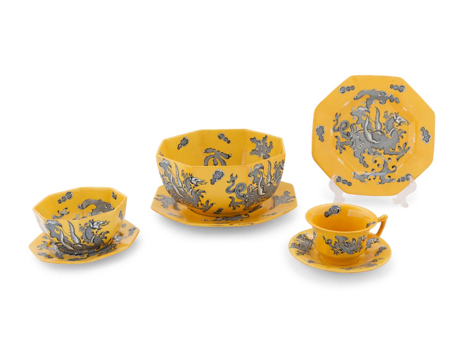 A Group Yellow and Cobalt Decorated Table Wares