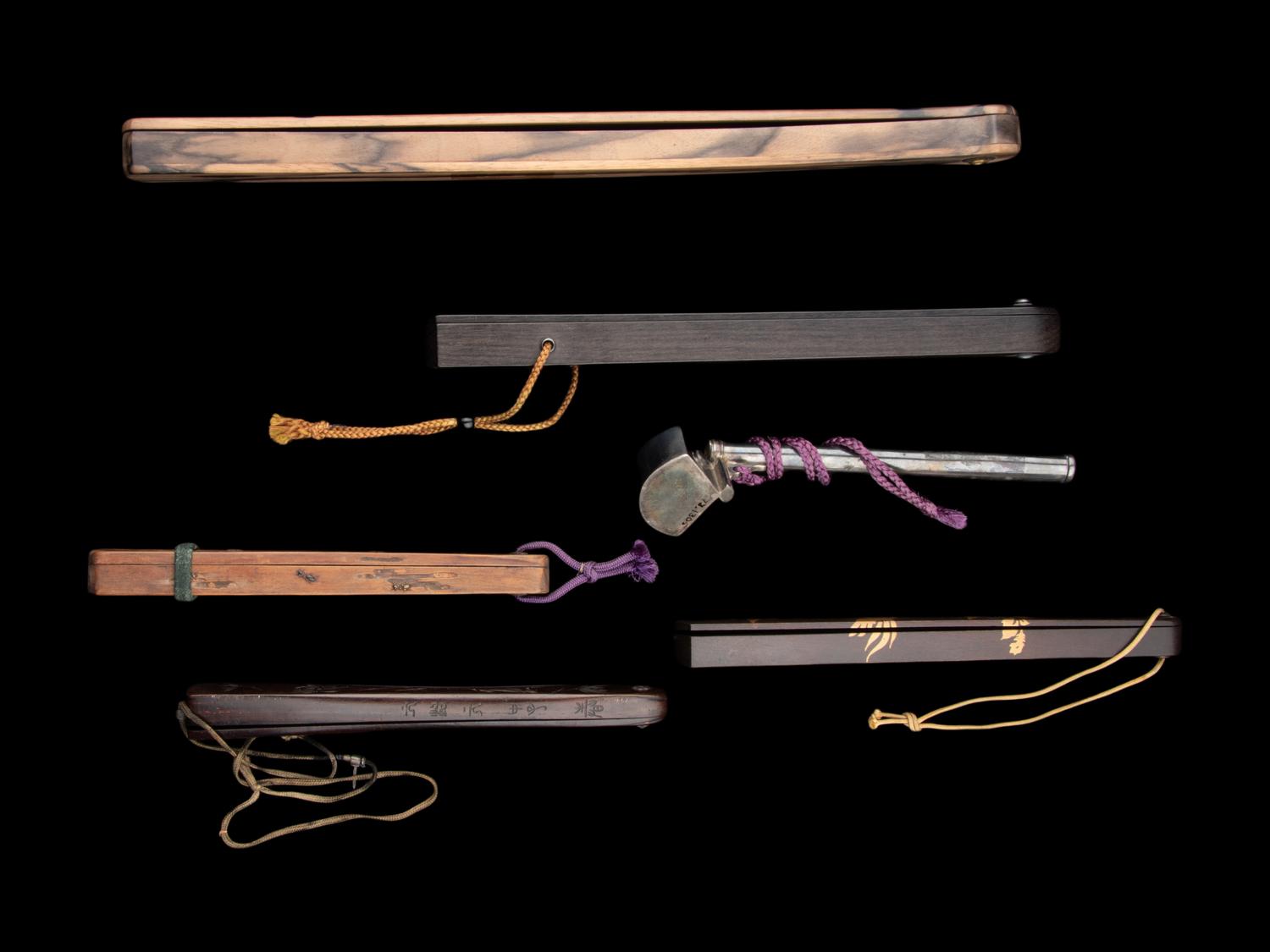 Six Japanese Fan-Shaped Portable Writing Sets, Yatate