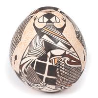 Polychrome Pottery Seed Jar, with Frogs