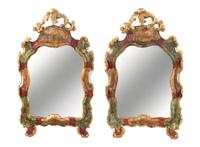 A Pair of Venetian Painted and Parcel Gilt Mirrors Height 29 x width 17 inches. — 19TH CENTURY