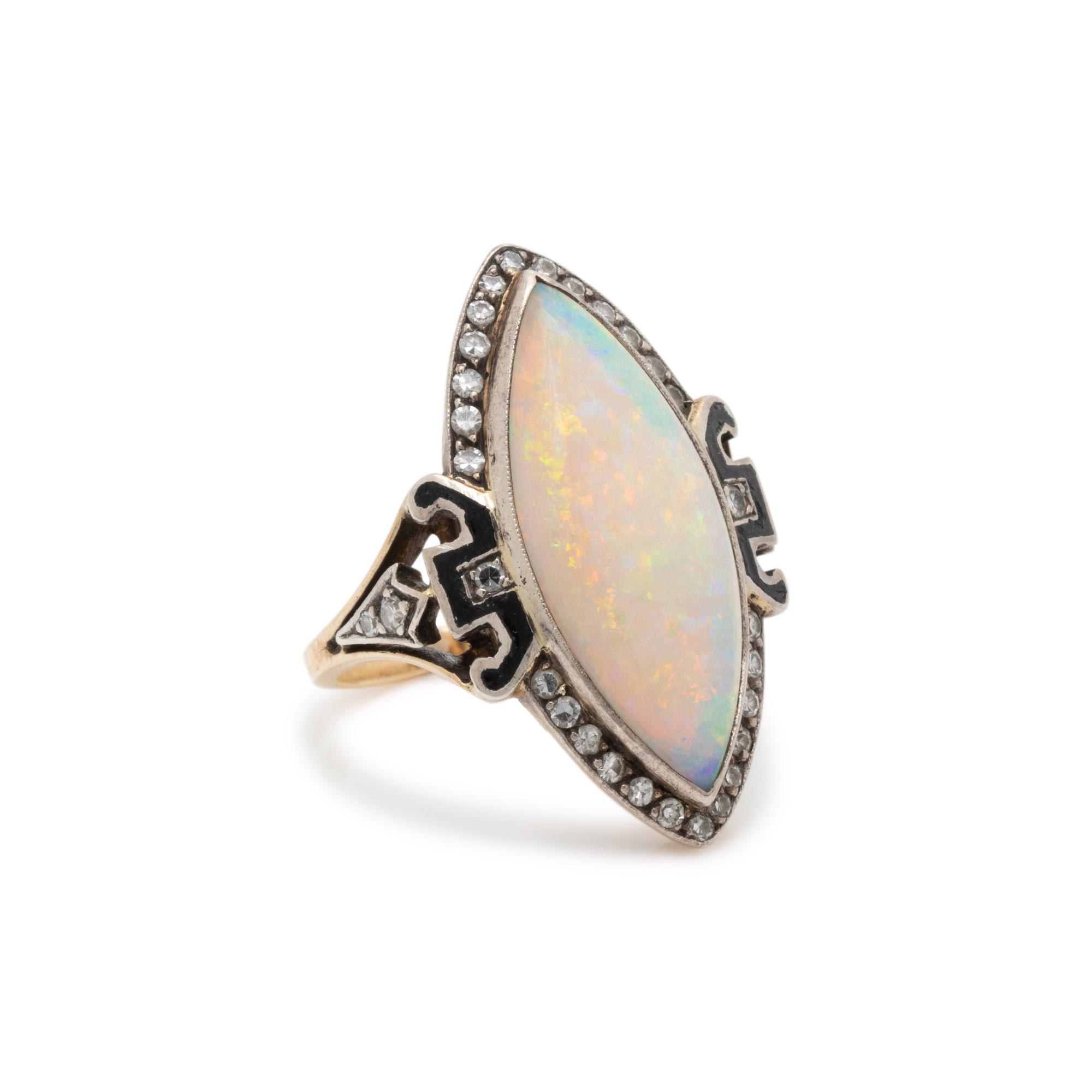 EVELYN CLOTHIER, OPAL, DIAMOND AND ENAMEL RING