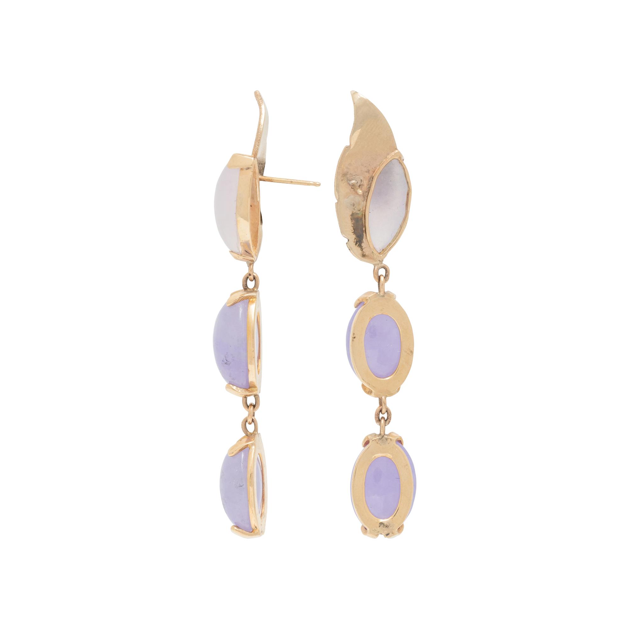 LAVENDER JADE AND YELLOW GOLD EARRINGS AND BRACELET