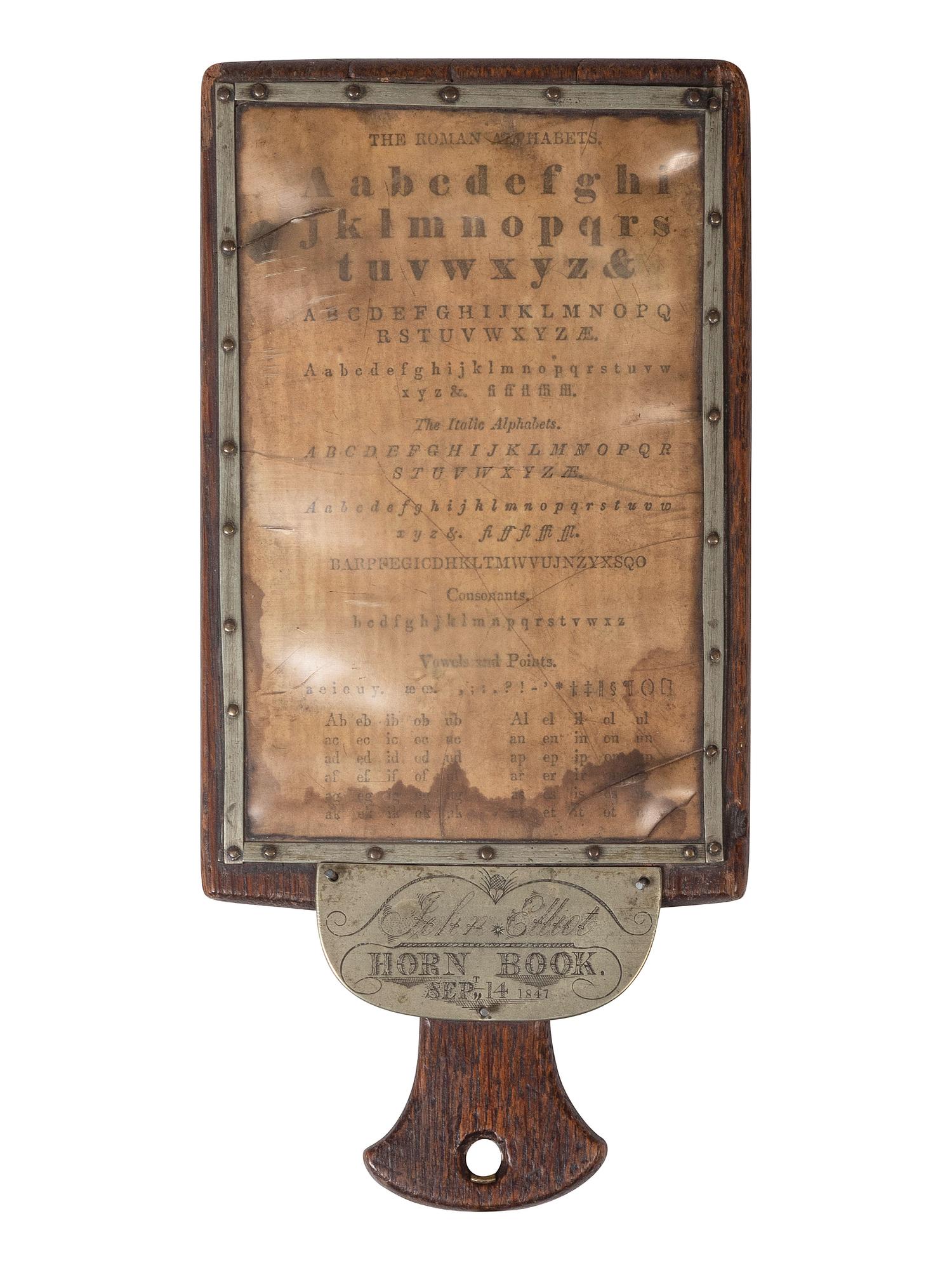 A Printed Paper and Oak Panel Horn Book, 19th Century