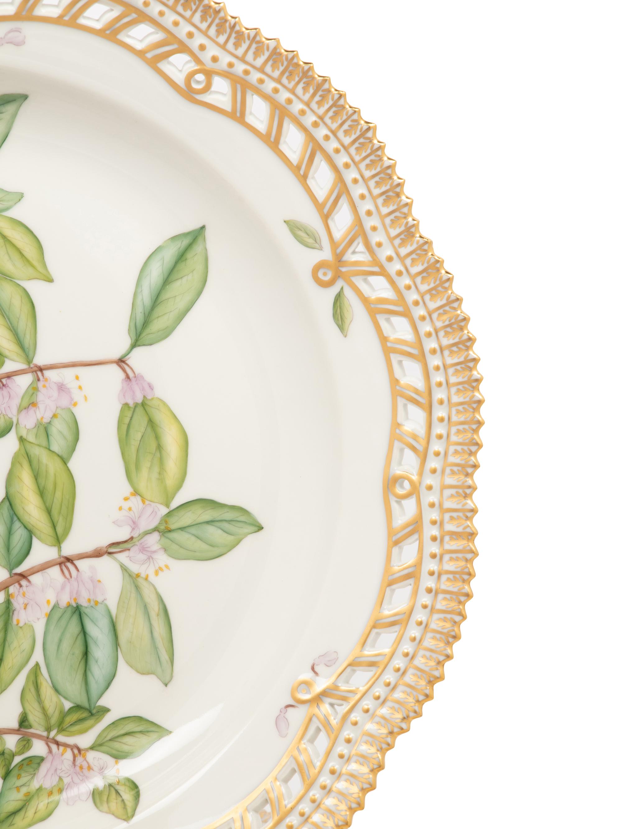 A Set of Twelve Royal Copenhagen Flora Danica Reticulated Porcelain Dinner Plates