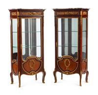 A Pair of Louis XV Style Gilt Bronze Mounted Vitrines