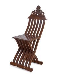 Three Syrian Mother-of-Pearl Inlaid Walnut Folding Chairs