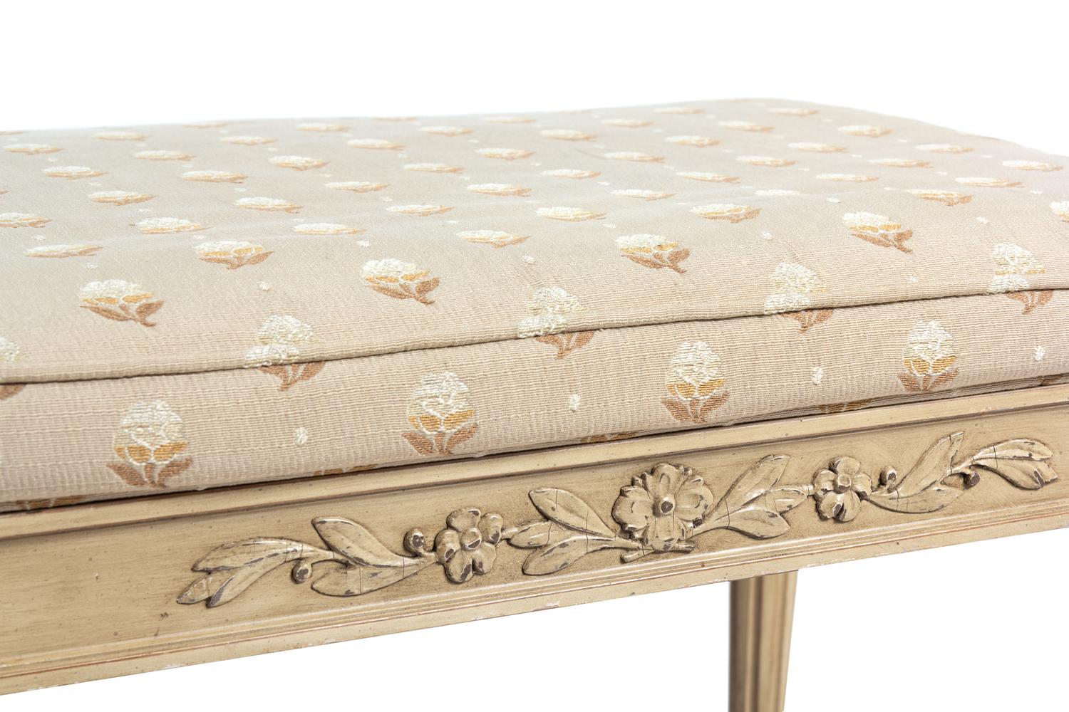 A Pair of Louis XVI Style Painted and Upholstered Benches