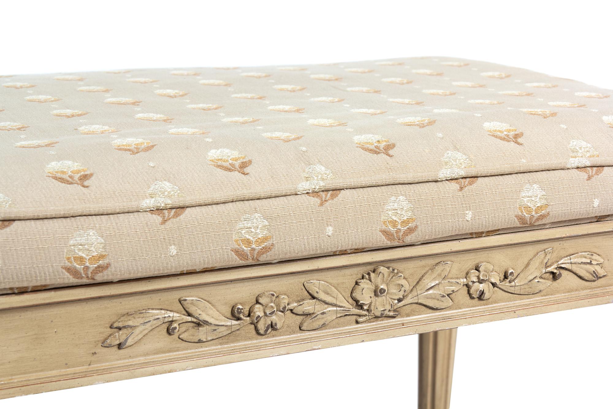 A Pair of Louis XVI Style Painted and Upholstered Benches