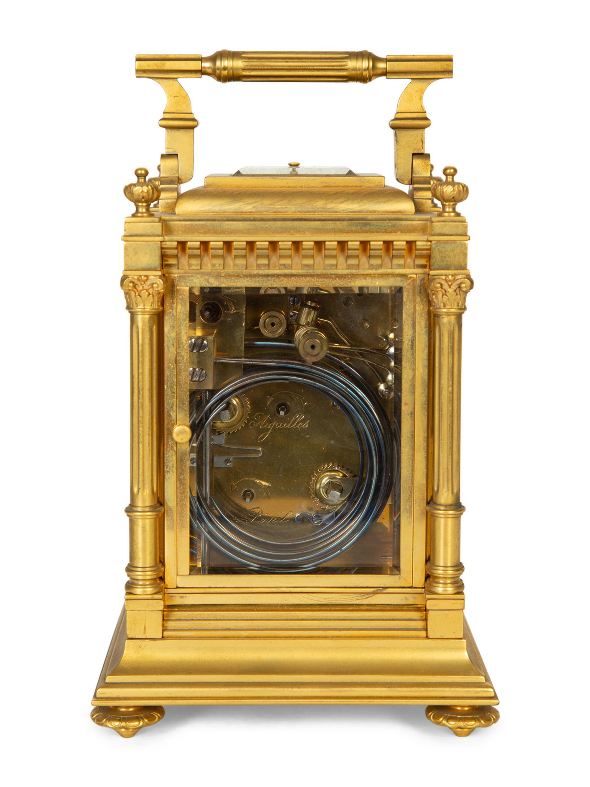 A French Bronze Repeating Carriage Clock with Aiguilles Movement