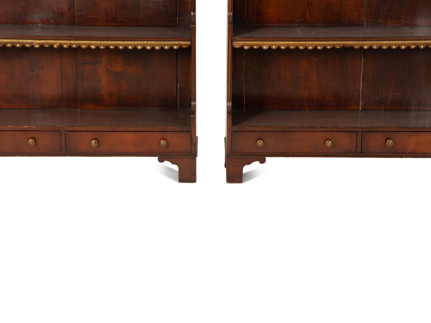 A Pair of Regency Style Mahogany Waterfall Bookcases — 20th Century