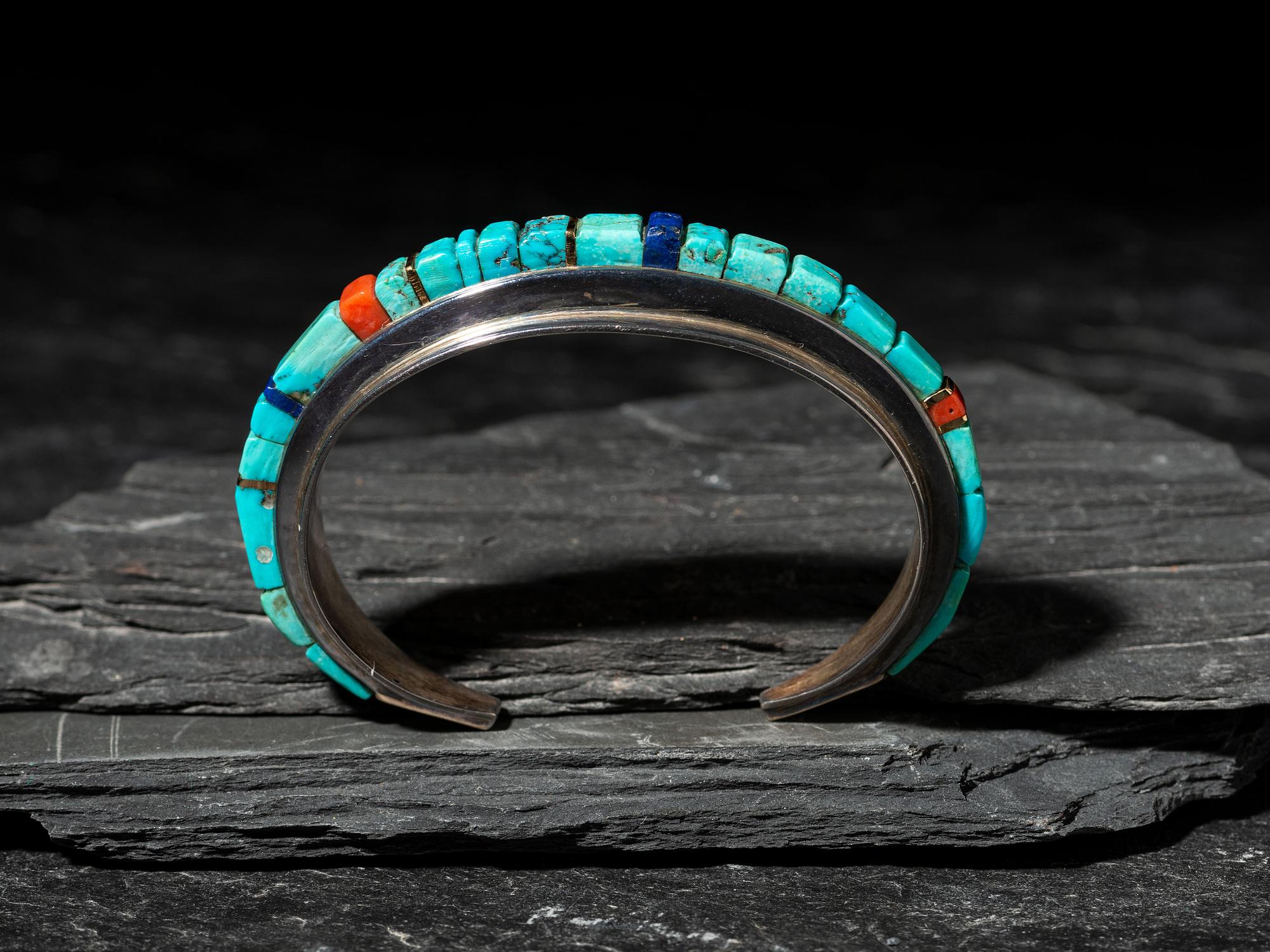 Silver and Cobblestone Inlay Cuff Bracelet
